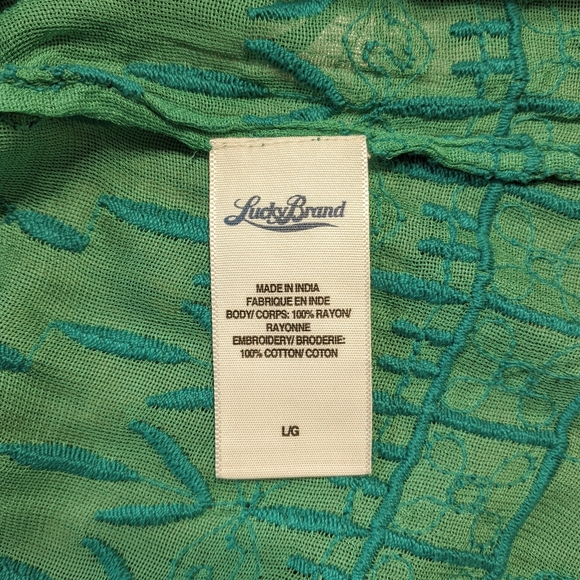Lucky Brand Embroidered Mesh Turquoise Green Top Size L - Picture 6 of 6
